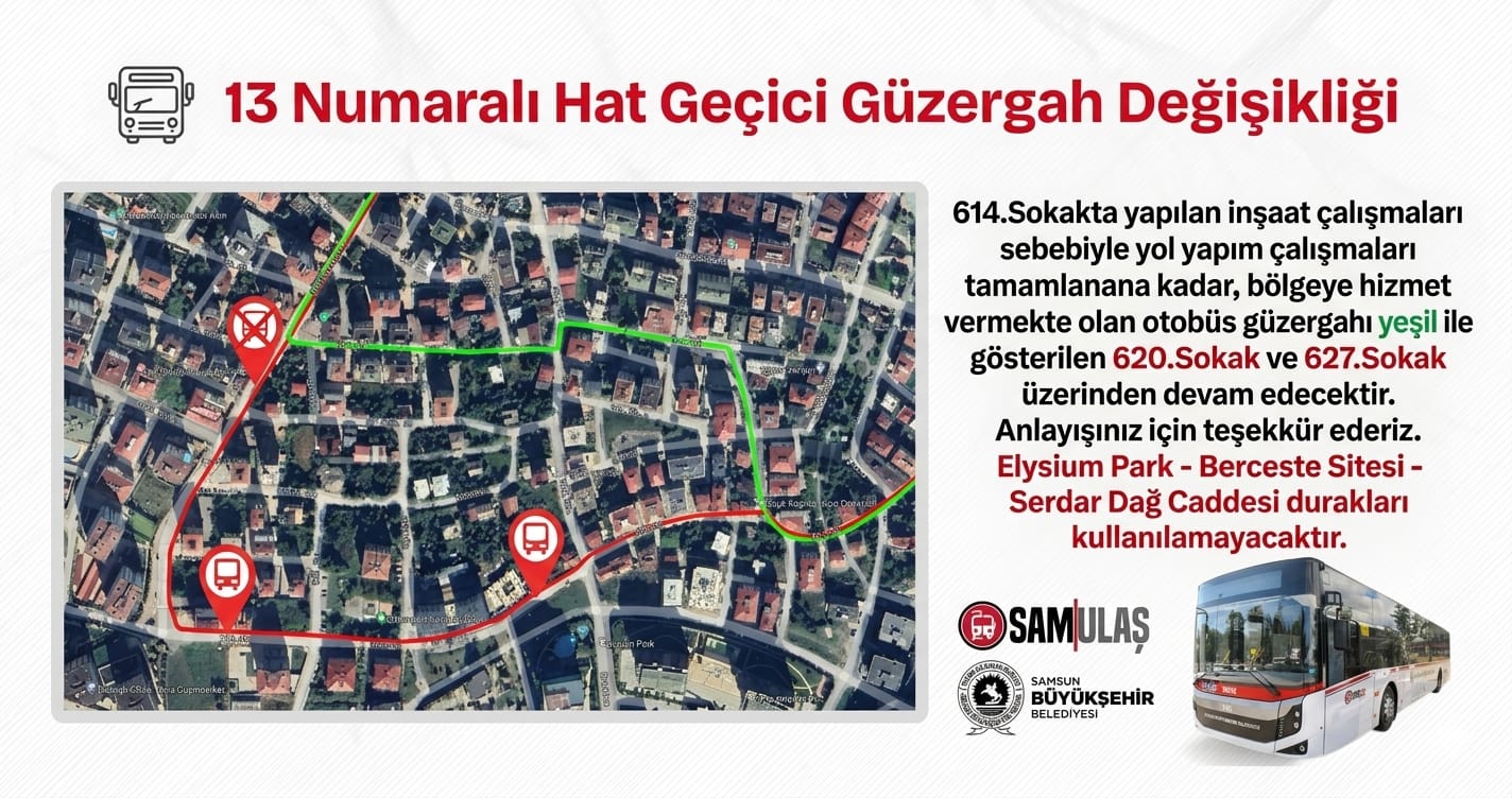 13 nolu hat güzergah değişikliği